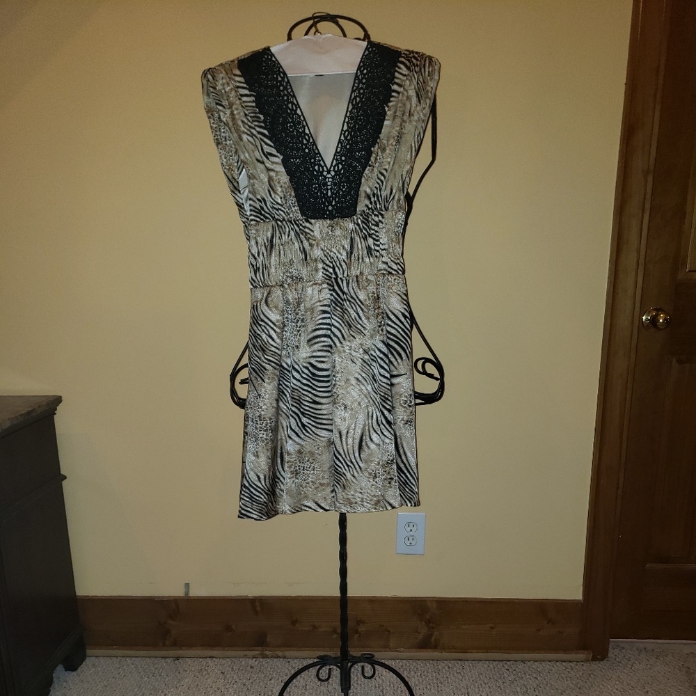 EUC Bebe Animal Print & Crotchet Detailed Dress